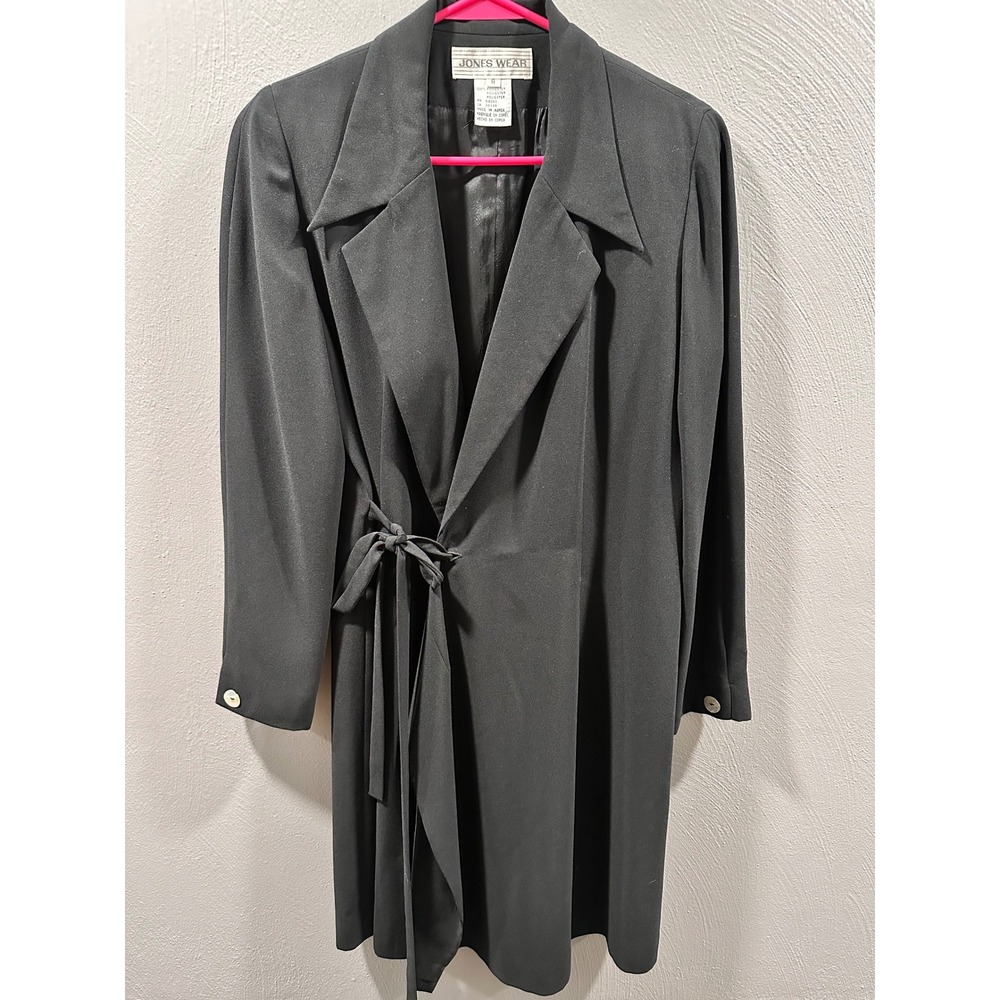 Jones Wear Vintage Black Wrap Dress Blazer Style Long Sleeve Side Tie Size 8